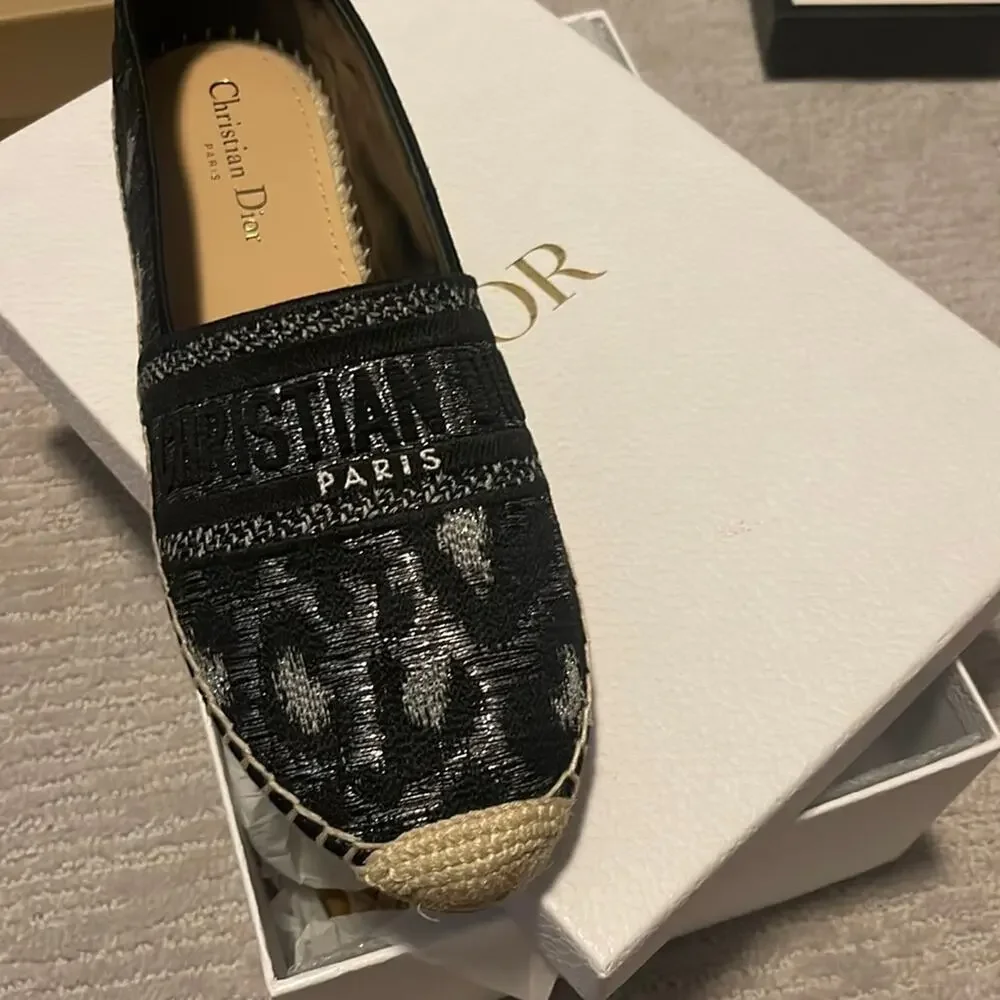 Christian DIOR Logo Espadrilles Black Silver 40.5 - Picture 2 of 10